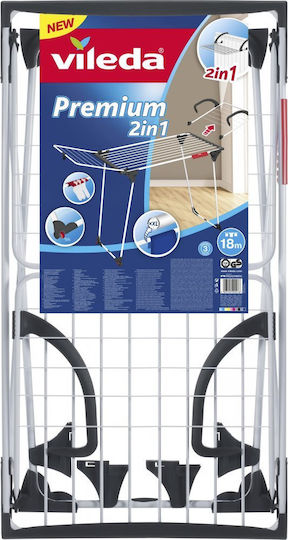 Vileda Premium 2in1 Klappbarer Boden-Kleiderständer aus Aluminium mit Rädern mit Aufhängelänge 20m