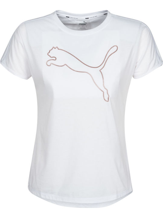 Puma Cat Tee Women's Athletic Cotton Blouse Short Sleeve White