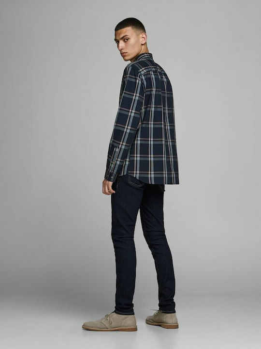 Jack & Jones Men's Shirt Long Sleeve Cotton Checked Navy Blazer