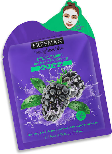 Freeman FeelingBeautiful Tea Tree & Blackberry Sheet Μάσκα Προσώπου για Καθαρισμό 25ml