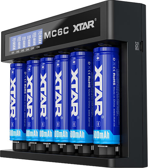 XTAR MC6C USB Φορτιστής 6 Μπαταριών Li-ion Μεγέθους 18650