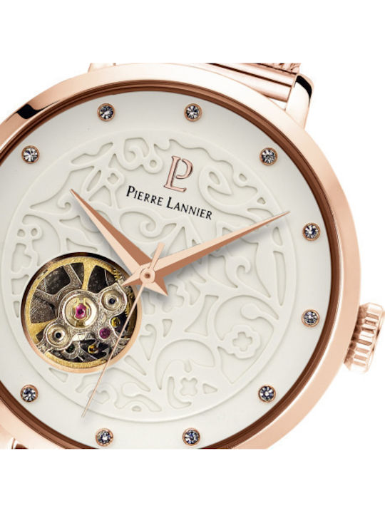 Pierre Lannier Crystals Women's Watch Automatic with Pink Gold Metal Bracelet