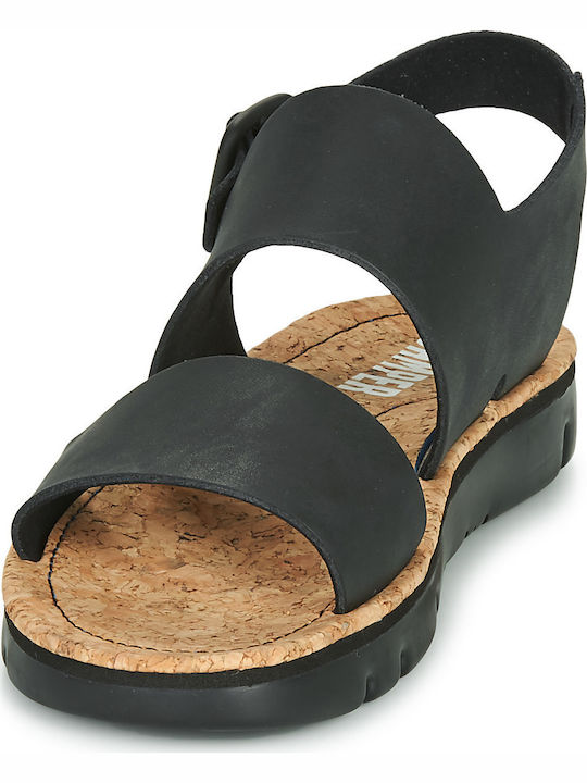 Oruga Leather Women's Flat Sandals in Black Color