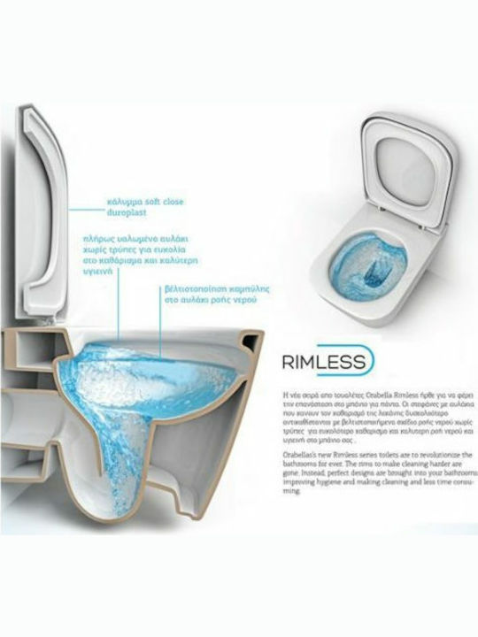 Orabella Tutto Evo Rimless Wall-Mounted Toilet Rimless with Slim Cover Soft Close White