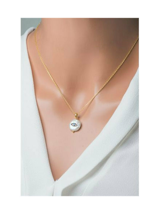 Modern necklace with a pearl and a gold plated silver item on it 925