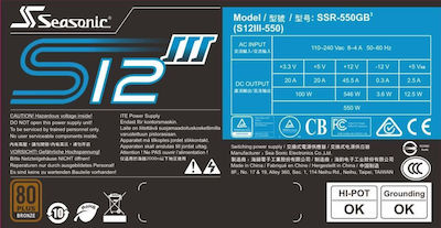 Seasonic S12III 550W Τροφοδοτικό Υπολογιστή Full Wired 80 Plus Bronze