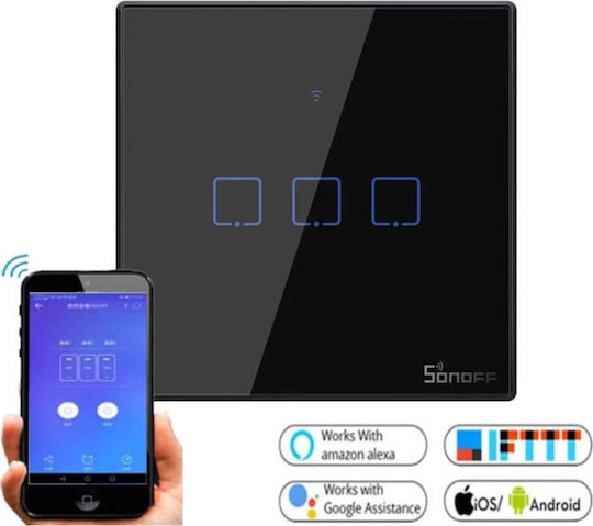 Sonoff ΤΧ-T3EU3C Recessed Touch Wall Switch Wi-Fi Lighting Triple with Frame Black