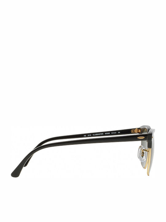 Ray Ban Clubmaster Unisex Sunglasses with Black Plastic Frame and Green Lens RB3016 W0365