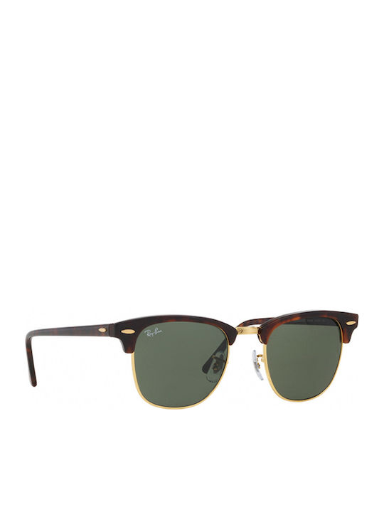 Ray Ban Clubmaster Unisex Sunglasses with Brown Tartaruga Plastic Frame and Green Lens RB3016 W0366
