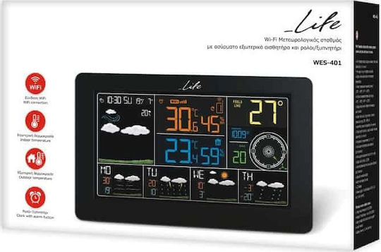Life WES-401 221-0063 Безжична Метеорологична станция Цифров Монтиране на стена / Настолен Черен