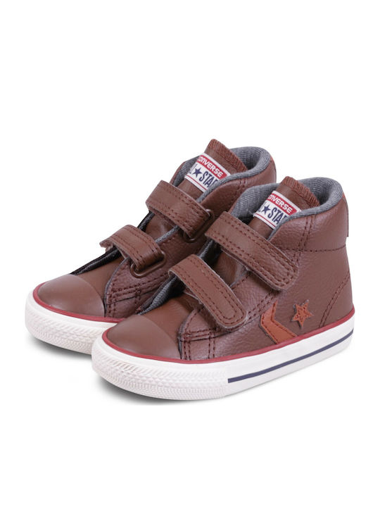 Chuck Taylor All Star Star Player Kids Sneakers High with Hoop & Loop Closure Brown