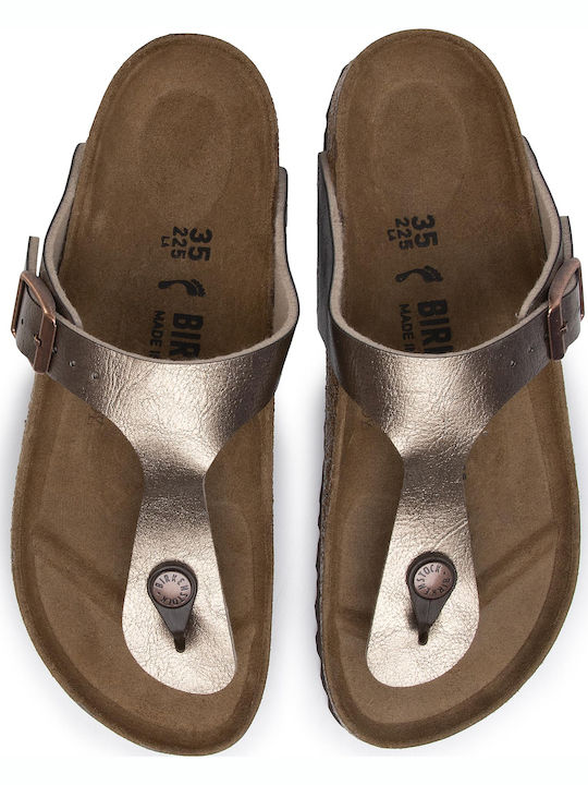 Gizeh Birko-Flor Women's Anatomic Flat Sandals Gold Narrow Fit