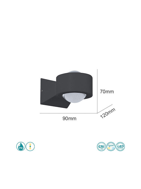 Sun Light Επιτοίχια Εξωτερική Πλαφονιέρα LED IP65 5W με Θερμό Λευκό Φως Διπλής Δέσμης 9x7x12εκ.