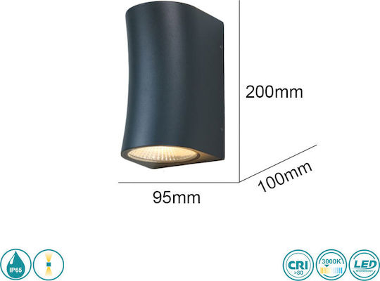 Sun Light Επιτοίχια Εξωτερική Πλαφονιέρα LED IP65 5W με Θερμό Λευκό Φως Διπλής Δέσμης 9.5x20εκ.