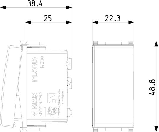 Vimar Plana Recessed Wall Switch Commands One-Way without Frame White