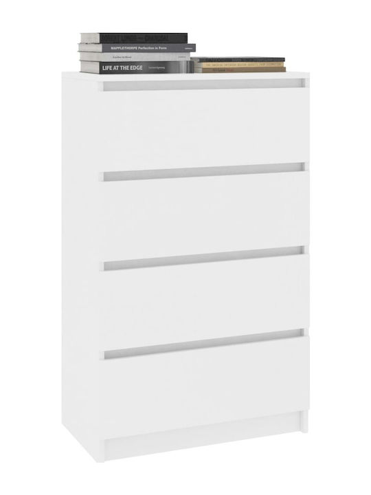 Wooden Chest of Drawers with 4 Drawers White 60x35x98.5cm