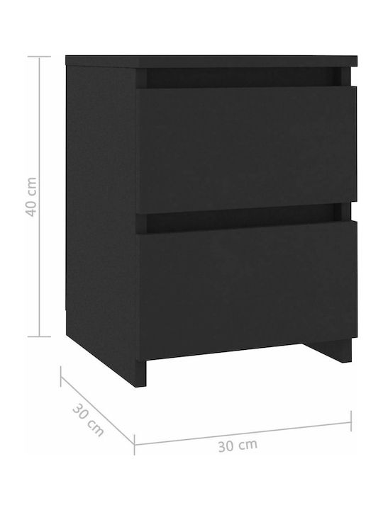 Wooden Bedside Table Black 30x30x40cm