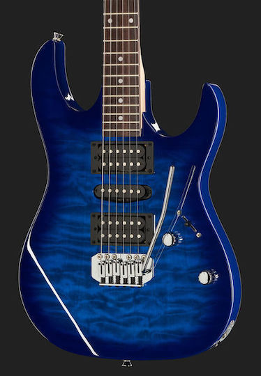 Ibanez GRX70QA Electric Guitar Stratocaster with HSH Pickup Configuration Transparent Blue Burst