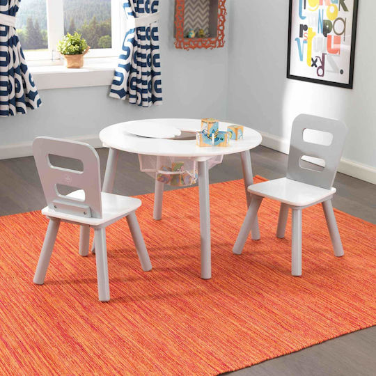 Round Storage Table Комплект Детска Маса със Столове от Пластмаса Сив Kidkraft