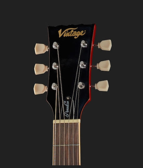 Vintage V100AFD ReIssued Electric Guitar Single cut with HH Pickup Configuration Paradise Flamed Amber