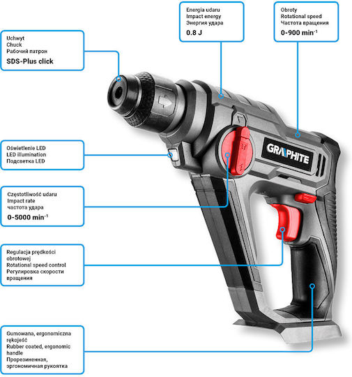 Graphite Impact Demolition Hammer Battery 18V Solo with Chuck SDS Plus 58G009