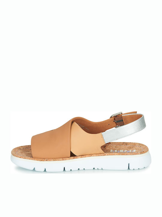 Twins Leder Flache Sandalen für Damen Anatomisch in Tabac Braun Farbe
