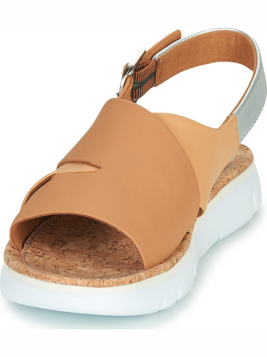 Twins Leder Flache Sandalen für Damen Anatomisch in Tabac Braun Farbe
