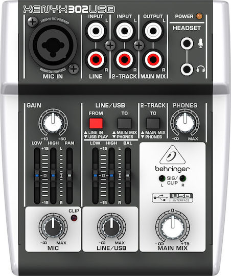 Behringer Xenyx 302 USB Mixer Αναλογική Κονσόλα 5 Καναλιών με Phantom Power & 1 Εισόδο XLR