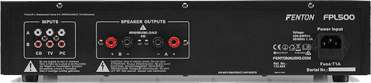 Fenton FPL500 PA Power Amplifier 2 Channels 250W/4Ω with Cooling System Equipped with USB/Bluetooth Black