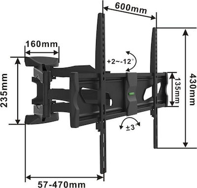 TVY-1289 Wall TV Mount with Arm up to 70" and 45kg