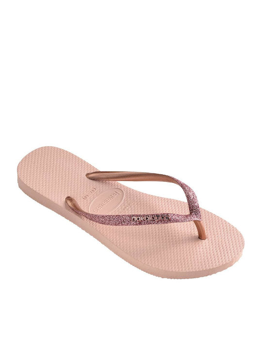 Slim Glitter Women's Flip Flops in Rose Gold Color