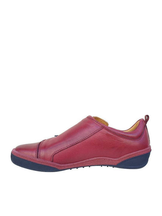 19507 Ανατομικά Γυναικεία Slip-On Δερμάτινα Μπορντό
