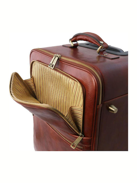Tuscany Leather Βαλίτσα Ταξιδίου Καμπίνας Καφέ με 4 Ρόδες Ύψους 46εκ.