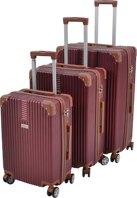 Ankor Travel Suitcases Hard Burgundy Maximum Height 70cm with 4 Wheels Set of 3pcs