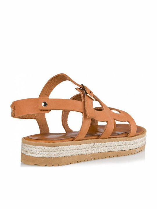 Leather Women's Flat Sandals in Tabac Brown Color