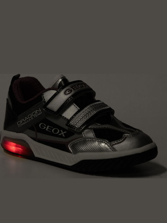 Inek Παιδικά Sneakers Ανατομικά με Σκρατς & Φωτάκια Ασημί