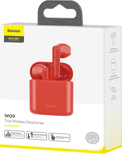 Baseus Encok W09 In-ear Bluetooth Handsfree Ακουστικά με Αντοχή στον Ιδρώτα και Θήκη Φόρτισης Κόκκινα