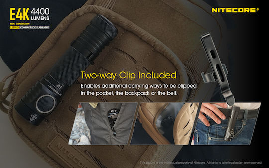 NiteCore Wiederaufladbar Taschenlampe LED IP68 mit maximaler Helligkeit 4400lm E4K Schwarz