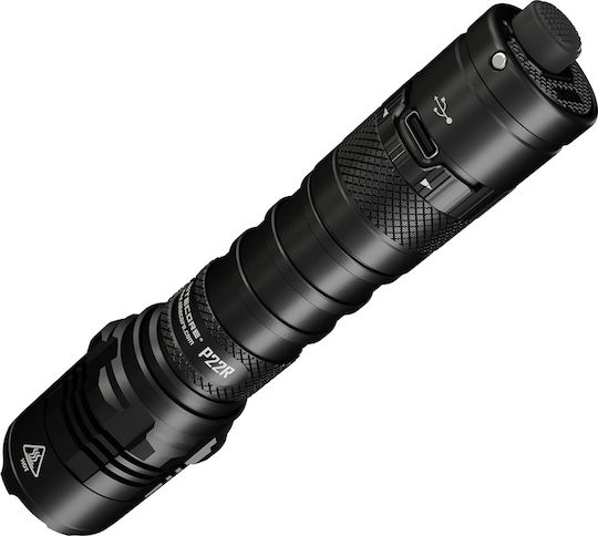 NiteCore Wiederaufladbar Taschenlampe LED IP68 mit maximaler Helligkeit 1800lm P22R 2x CR123 Schwarz