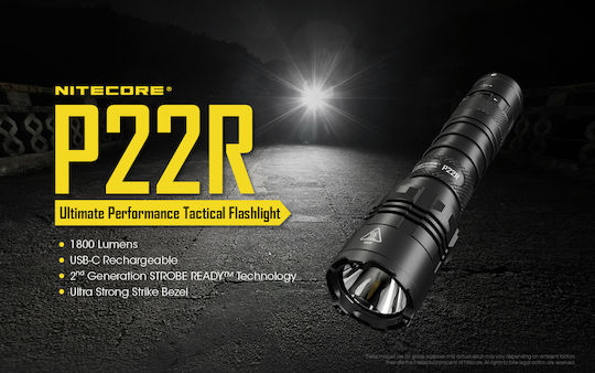 NiteCore Wiederaufladbar Taschenlampe LED IP68 mit maximaler Helligkeit 1800lm P22R 2x CR123 Schwarz
