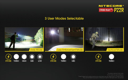 NiteCore Wiederaufladbar Taschenlampe LED IP68 mit maximaler Helligkeit 1800lm P22R 2x CR123 Schwarz