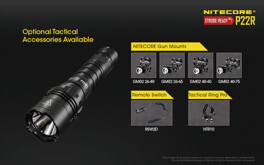 NiteCore Wiederaufladbar Taschenlampe LED IP68 mit maximaler Helligkeit 1800lm P22R 2x CR123 Schwarz