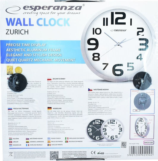 Esperanza Zurich Silent Ceas de Perete Metalic Alb Ø25cm
