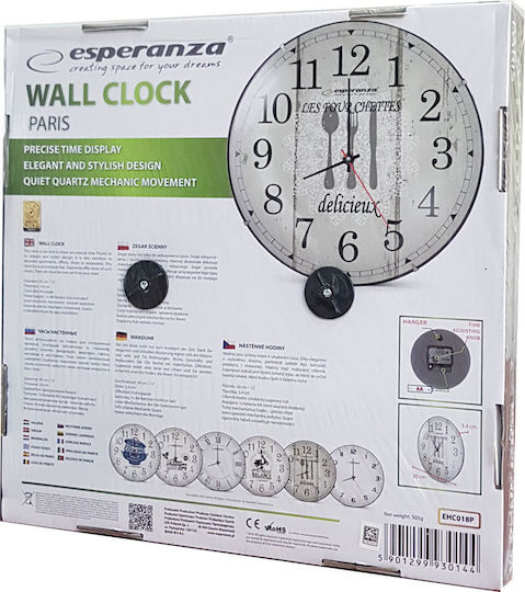 Esperanza Paris Αντικέ Ρολόι Τοίχου Πλαστικό Εκρού Ø30cm