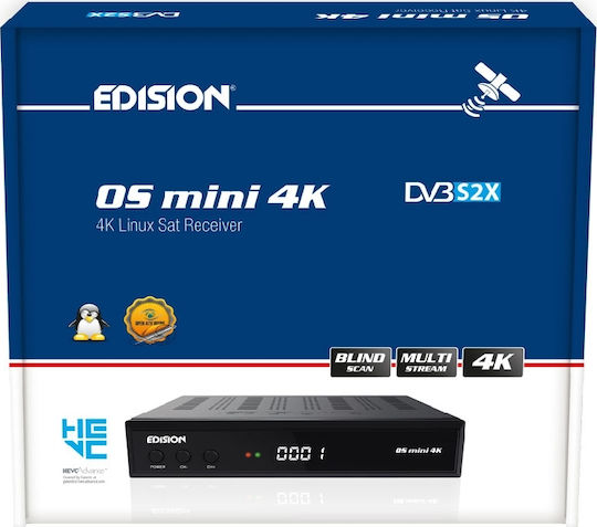 Edision Decodor Satelit OS Mini 01-08-0031 4K UHD DVB-S2X cu Funcție de Înregistrare PVR și Wi-Fi încorporat în Culoarea Negru
