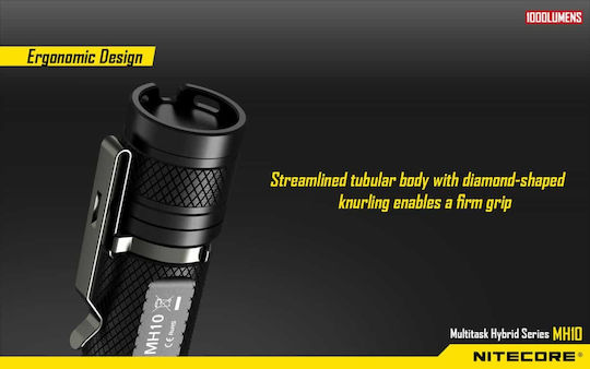 NiteCore Rechargeable Flashlight LED IPX8 with Maximum Brightness 1000lm MH10 2 x CR123A Black