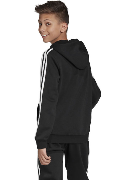 Athletic Kids Sweatshirt Cardigan Cotton with Hood Black Essentials 3-Stripes