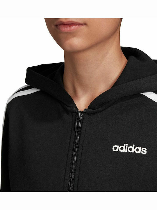 Athletic Kids Sweatshirt Cardigan Cotton with Hood Black Essentials 3-Stripes