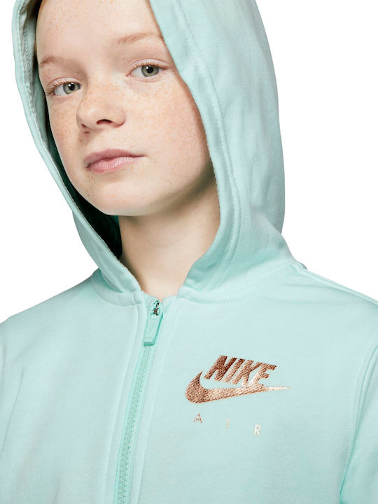 Nike Αθλητική Παιδική Ζακέτα Φούτερ Fleece με Κουκούλα Τιρκουάζ