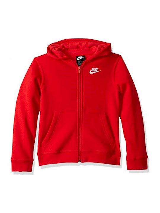 Athletic Kids Sweatshirt Cardigan Cotton with Hood Red Sportswear